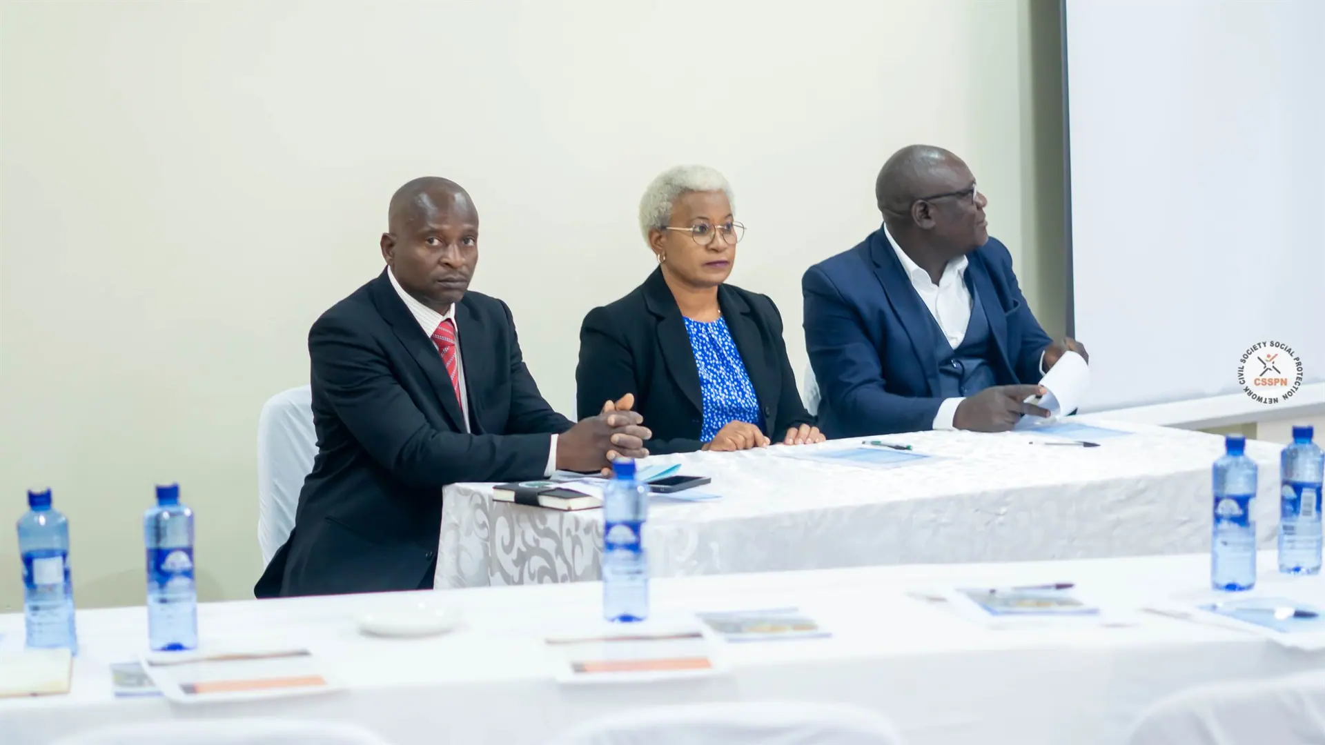From left: Kalimba-Senior deputy director-PRSP, Phina Rocha-Social Protection Advisor, Government of Ireland, Kinnear Mlowoka, CSSPN Northern regional Chairperson during the All-inclusive national dialogue on social protection financing with focus on disability, human rights, older persons and a progressive legal framework